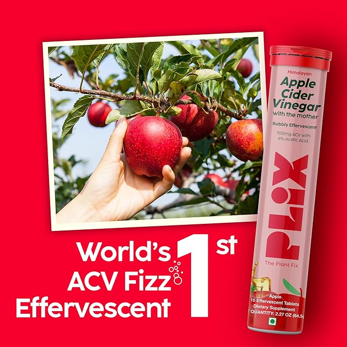 PLIX Apple Cider Vinegar Effervescent Tablets with The Mother, 700mg ACV with VIT B12, B6, Pack of 4 | Vegan, No Added Sugar, Non-GMO & Gluten-Free