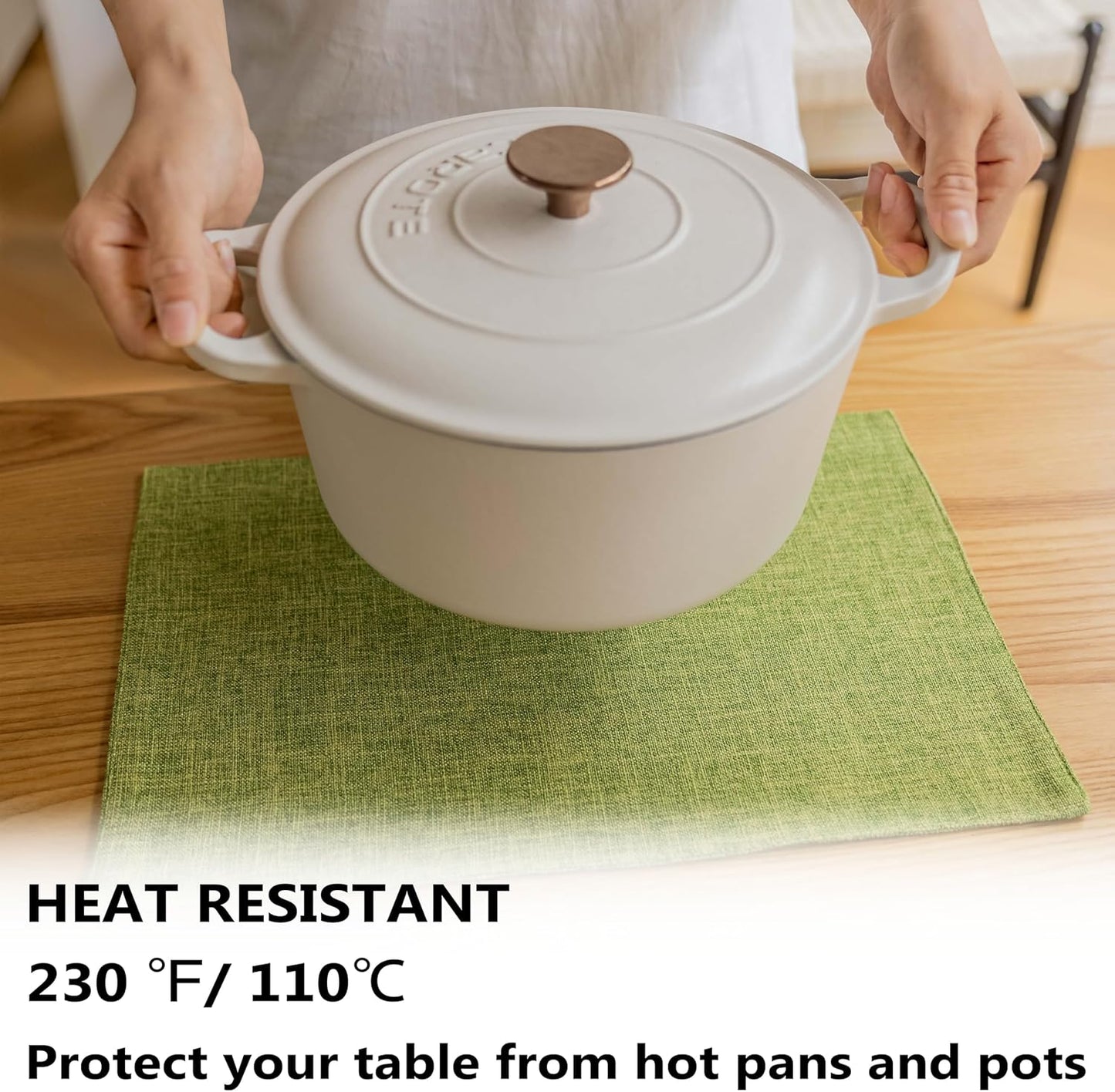 Demetex Sage Green Placemats Set of 4 Linen Textured Table Place Mats Heat Resistant Fabric Plate Mats for Party Holiday Dining Kitchen, Lime Green