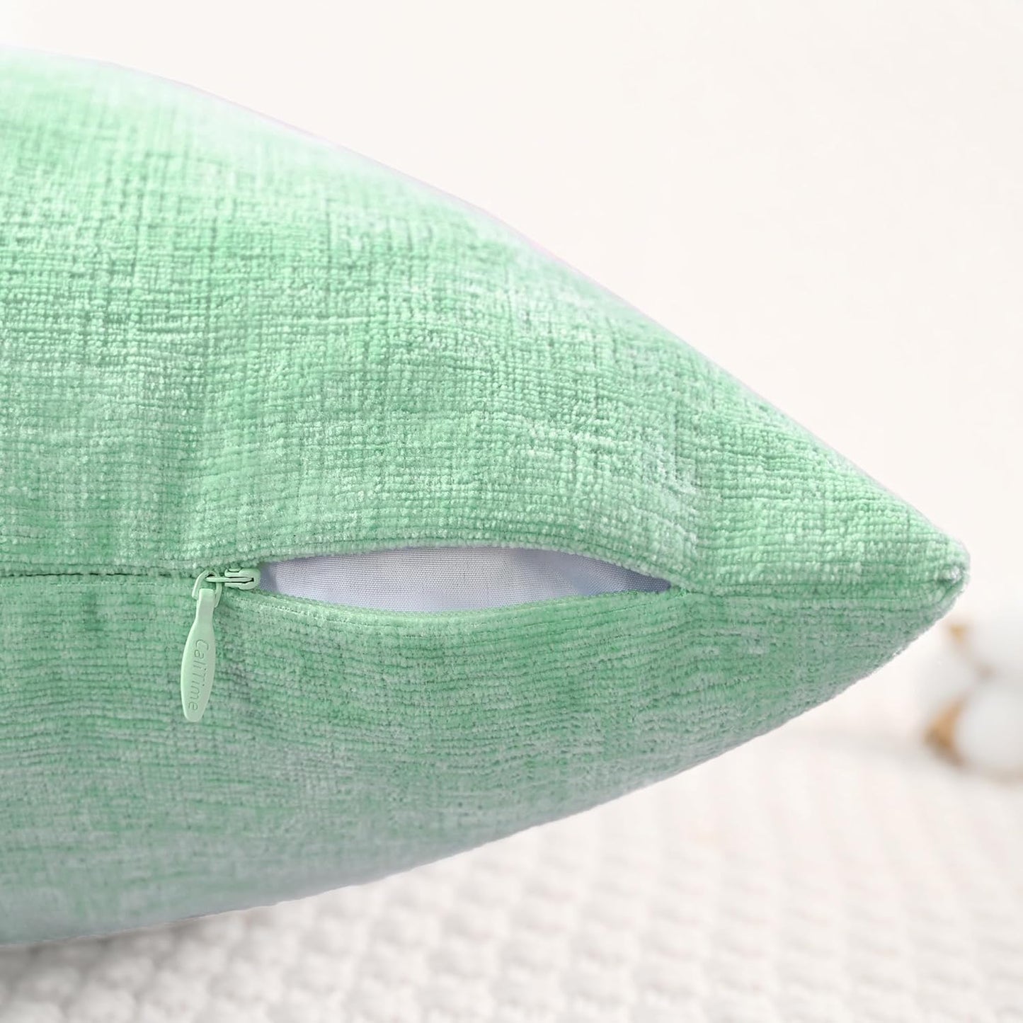 CaliTime Throw Pillow Covers Decorative 18 X 18 Inches Pack of 4 Cozy Chenille Cushion Cases for Couch Sofa Bed Living Room Home Grey Green