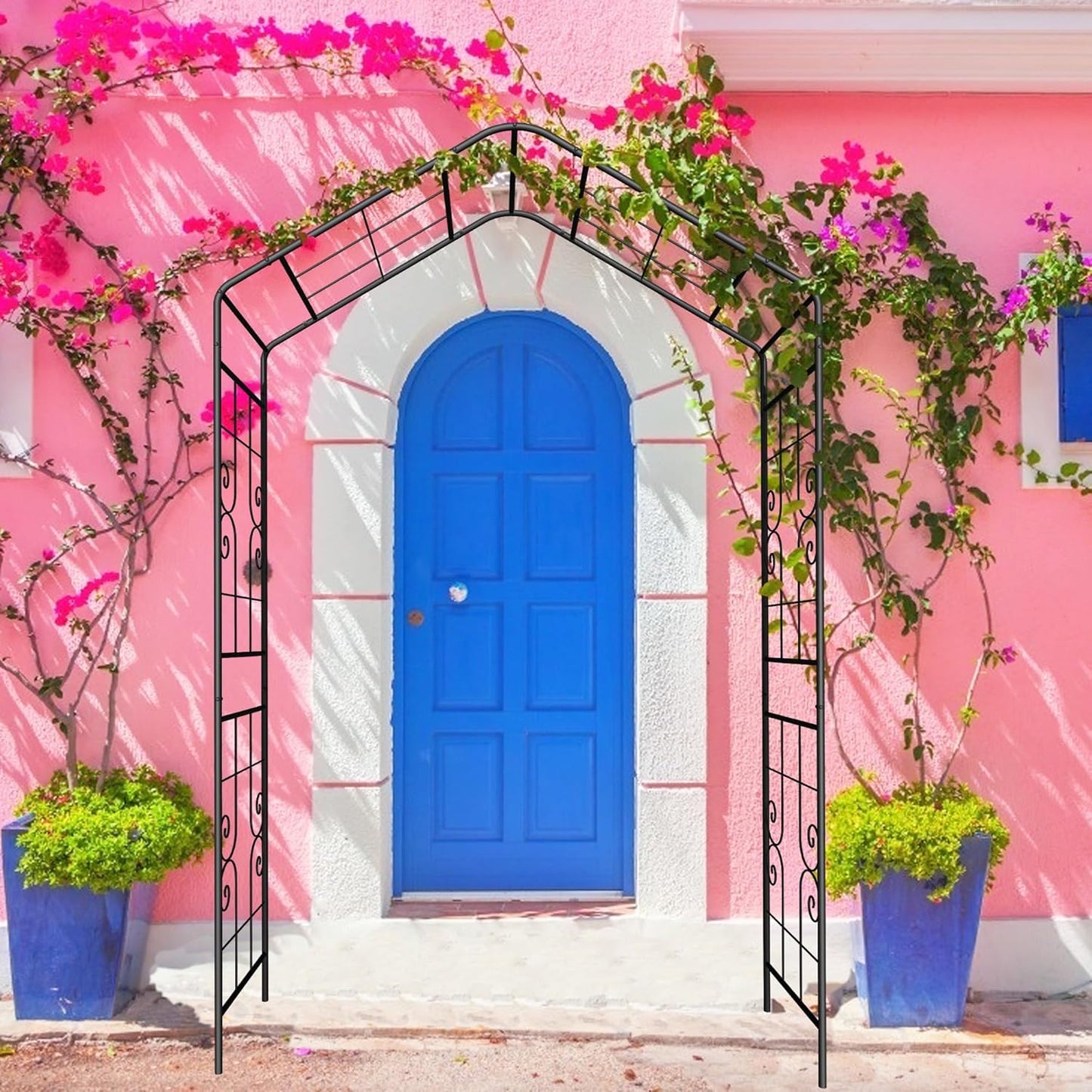 Metal Garden Arch 94.5" H Garden Arbor Trellis Climbing Plants Support Lines Pattern Arch Outdoor Lawn Wedding Party Events Archway Black