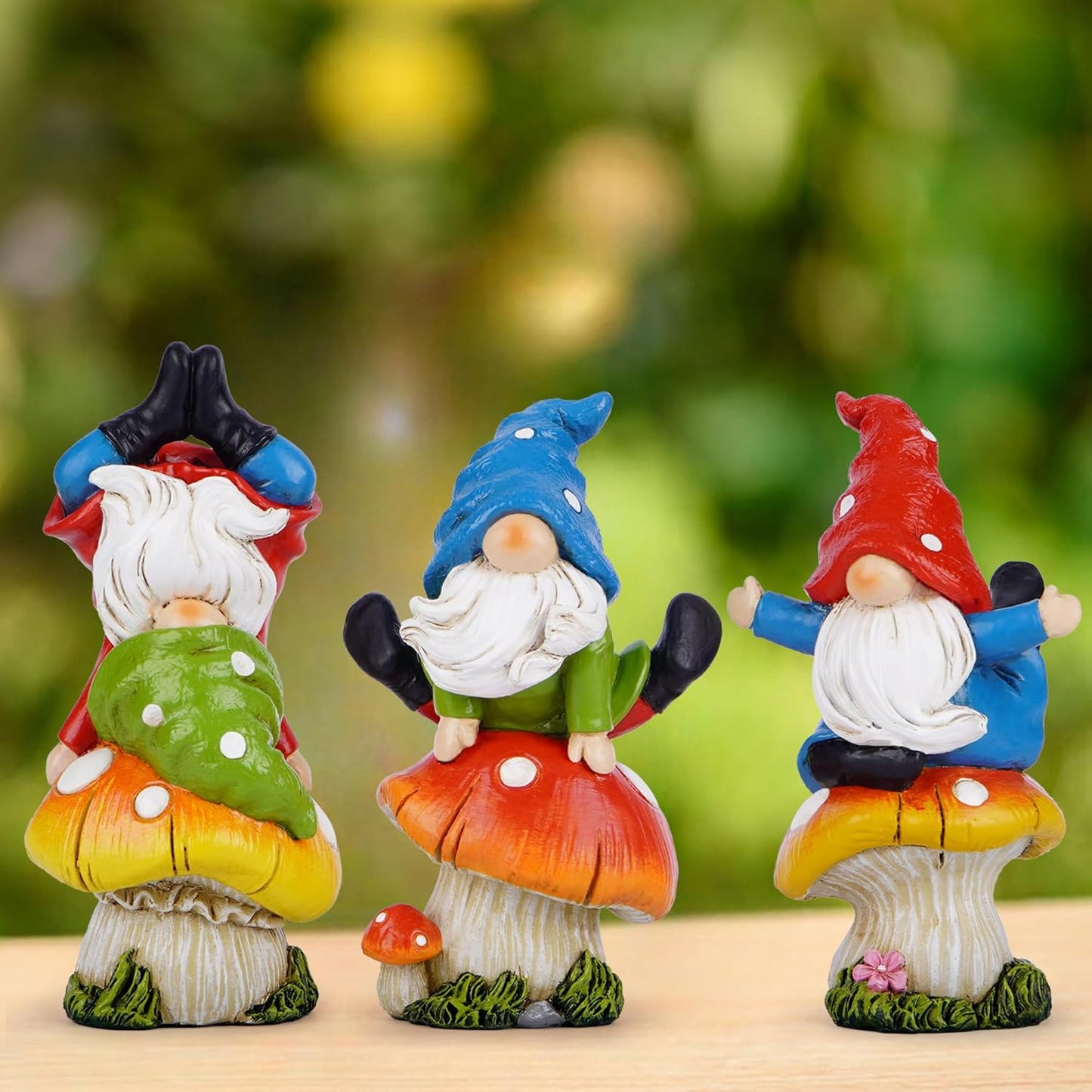 Hodao 3 PCS Spring Yoga Mushroom Gnomes Decoration Summer Elf Figurines Gifts for Home Spring Lively Garden Statues Decor for Outdoor, Mom, Mother (Multicolor)