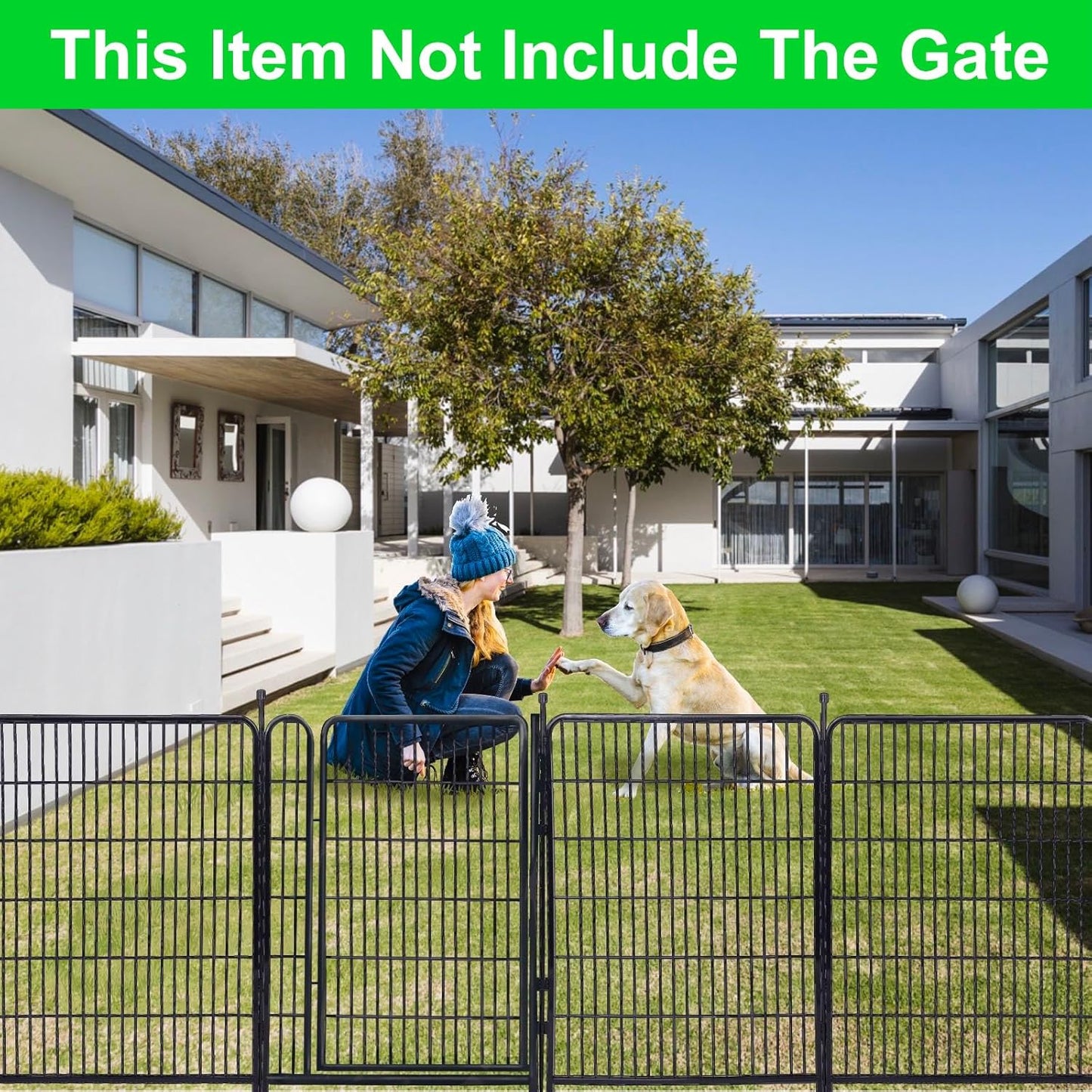 Tall Garden Fence Without Gate, 54 in(H) Dog Fences for The Yard, 8 Panels Total 17.7 Ft(L) Outdoor Dogs Fence, Modular Fencing,Dogs Fences Outdoor for Yard. Garden Fencing
