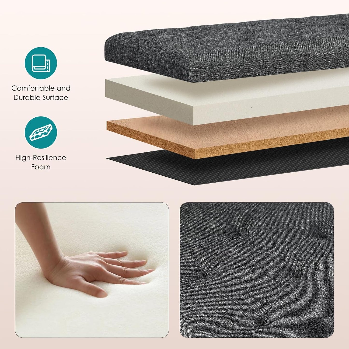 Storage Ottoman Bench 46 Inch Ottoman Bench with Storage Fabric Tufted Benches for End of Bed, Upholstered Ottomans Benches King Size with Hinged Lid for Living Room Bedroom Dark Grey