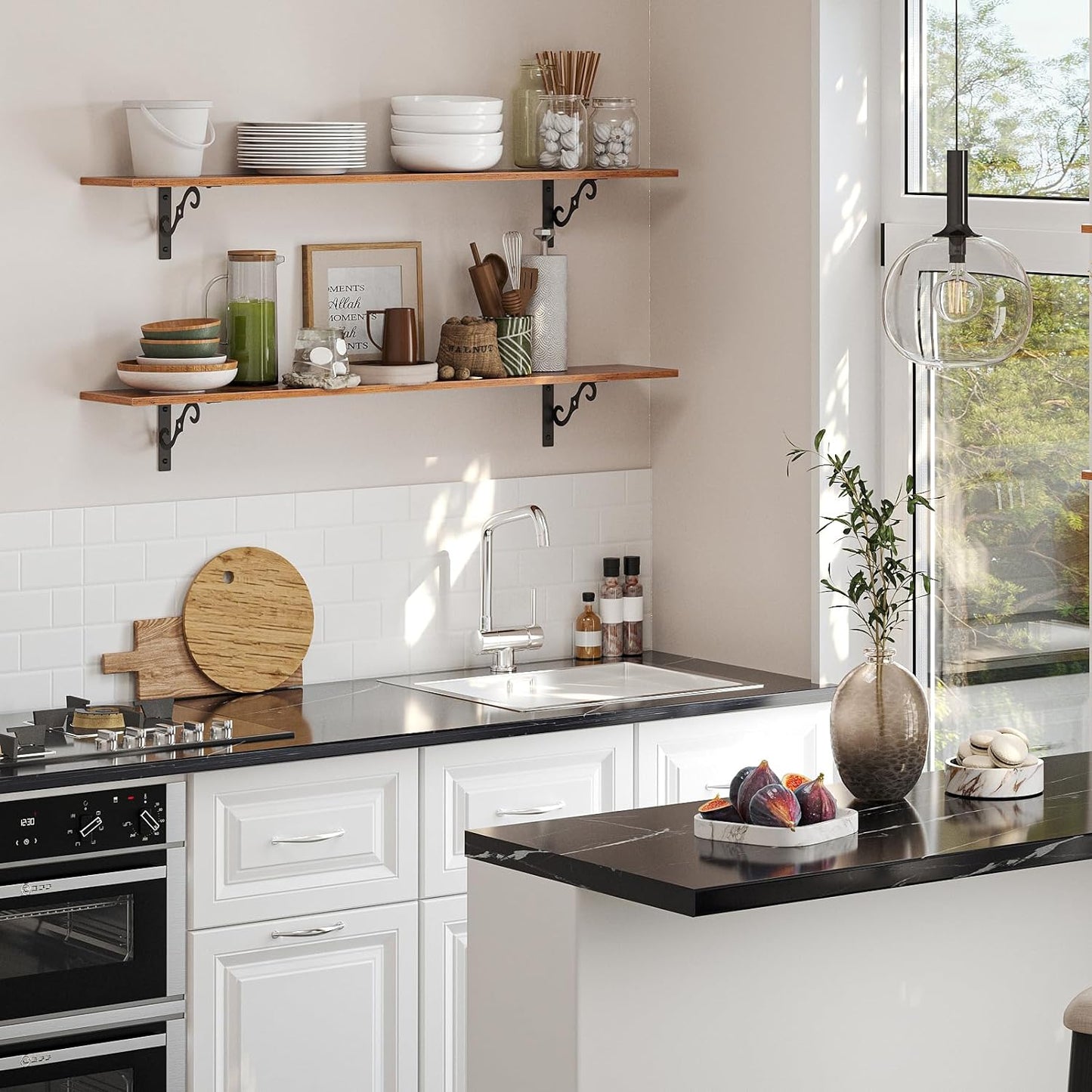 DINZI LVJ Long Wall Shelves, 47.3 Inch Large Floating Shelves Set of 2, Wide Display Shelf Wall Mounted with Brackets, Easy Hanging for Living Room, Toilet, Office, Bedroom, Rustic Brown