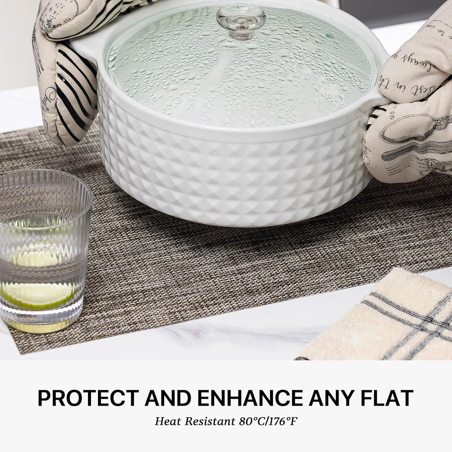 LEXMORE Placemats Set of 6 Vinyl/Plastic Woven Place Mats for Kitchen Table Indoor/Outdoor Washable Placemat Wipeable Dining Table Mats(Cappuccino)