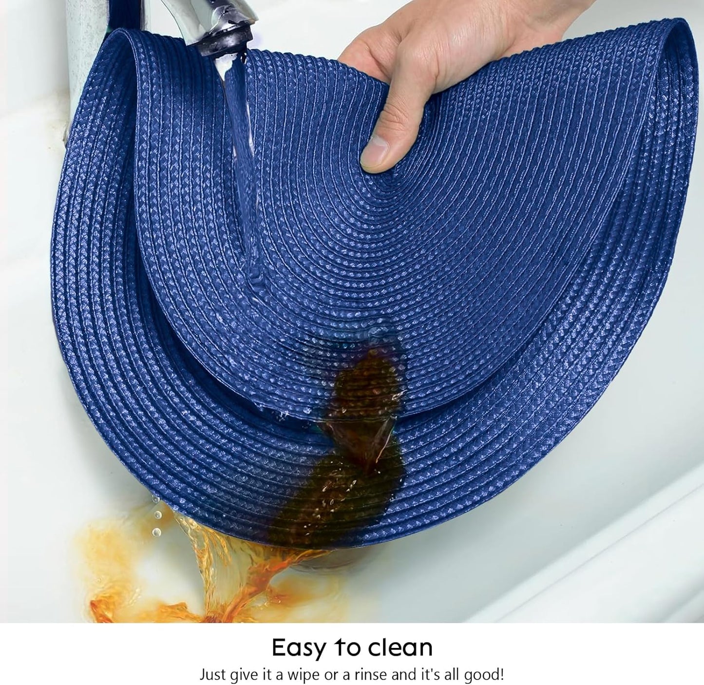 AHHFSMEI Placemats Set of 6 for Dining Table Washable Woven Vinyl Non-Slip 18x12 inches Placemat Heat-Resistant Durable Table Mats for Dining Table Easy to Clean(Navy Blue)