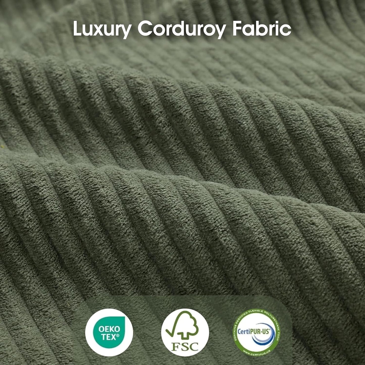 LLappuil Modular U-Shaped Sectional Sofa with Storage, 6-Seat Convertible Corduroy Couch with 6 Back Cushions & 6 Throw Pillows, Large L-Shaped Sofa for Living Room, Green