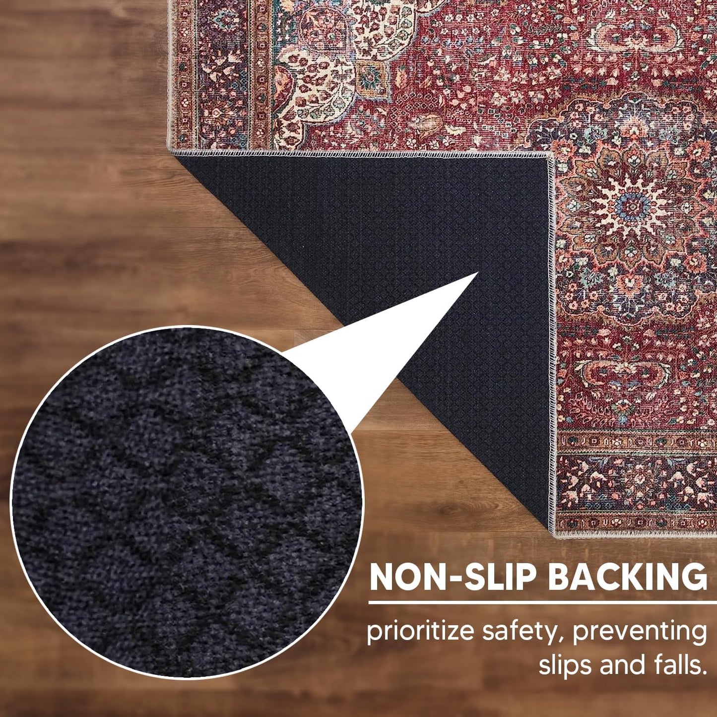 Keen Home Design 5x7 Rug - Machine Washable Area Rug with Non-Slip Backing, Ideal for Living Room, Dining Room, Bedroom - Vintage, Easy Clean, Durable, Low Pile Rug - (5' x 7')