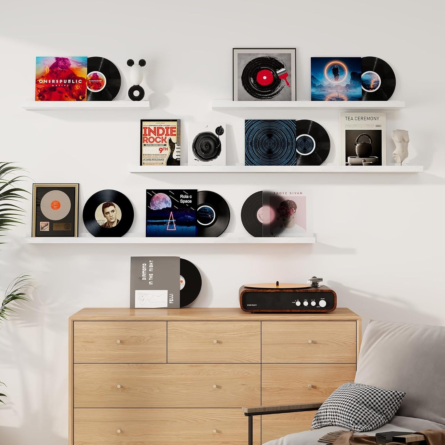 Floating Picture Ledge Shelves 55 Inch Solid Oak Wood Set of 2, Rustic Wall Storage Shelves with Lip, Kids Bookshelf, Photo & Picture Ledge Shelves for Bedroom, Living Room, Kitchen