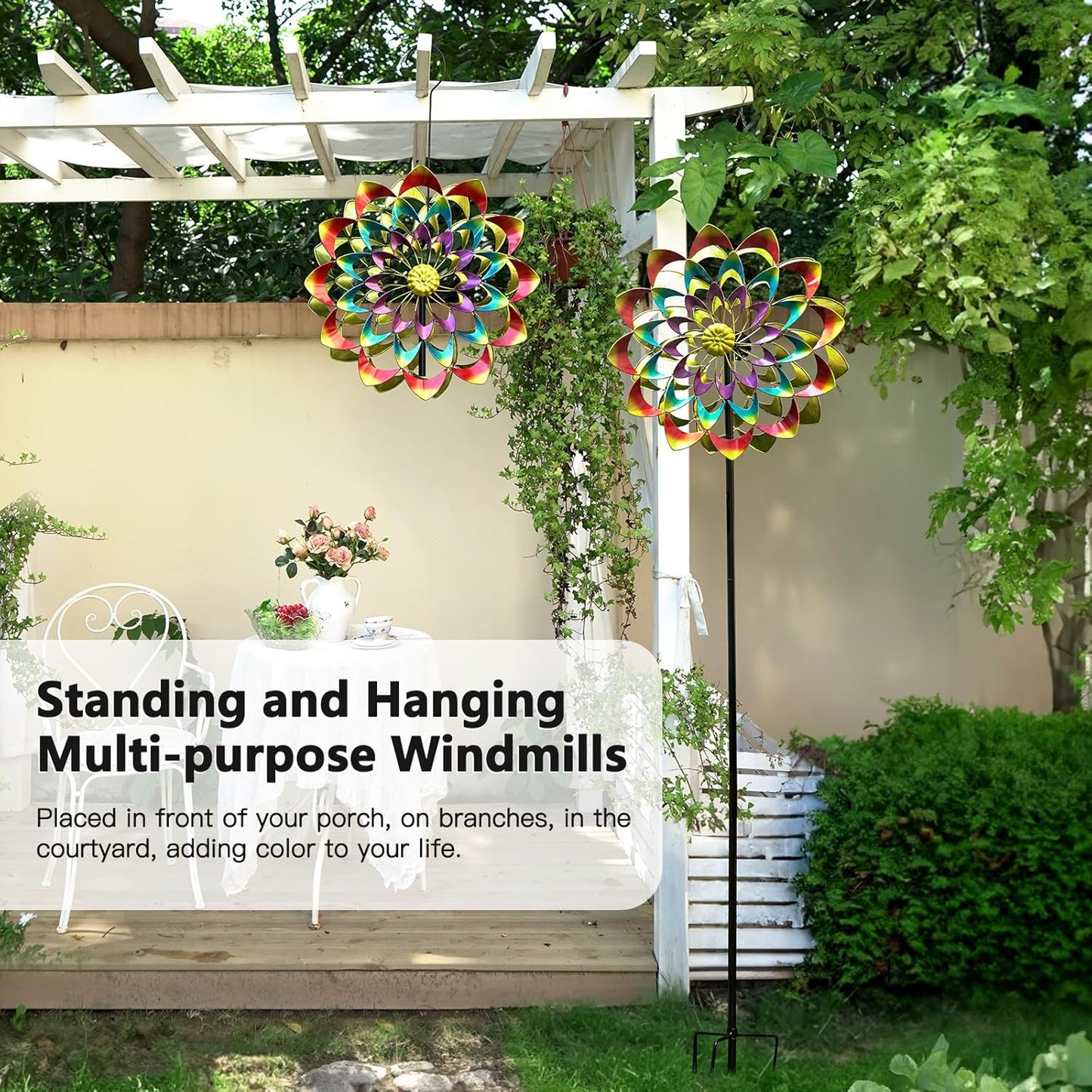 Garden Wind Spinners Outdoor Large Metal, 84'' Yard Art Wind Sculptures & Spinners, Windmills Gifts for Mother's Day Birthday Lawn Patio Decor(Rainbow)