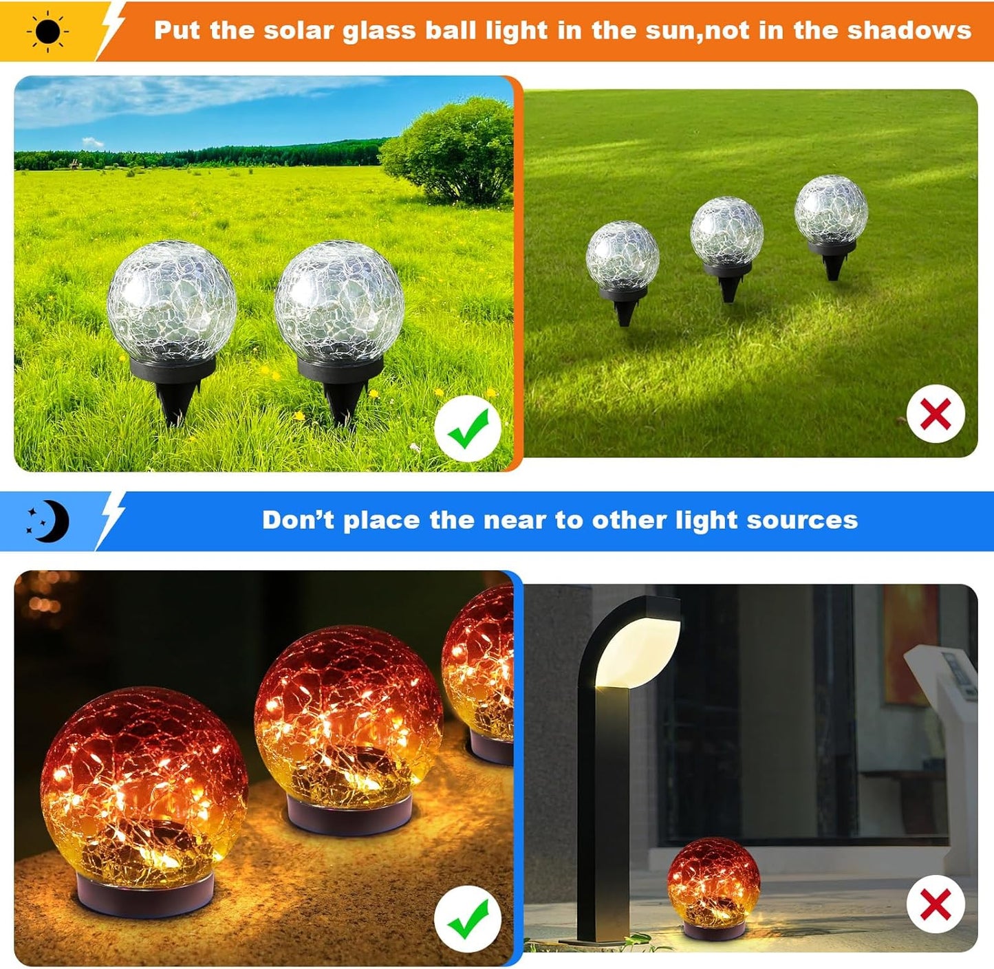 Solar Globe Lights Outdoor Waterproof-Solar Balls-Solar Garden Lights-Orbs for Outside 4 Pack Cracked Glass Ball for Lawn Patio Yard Backyard Decorations