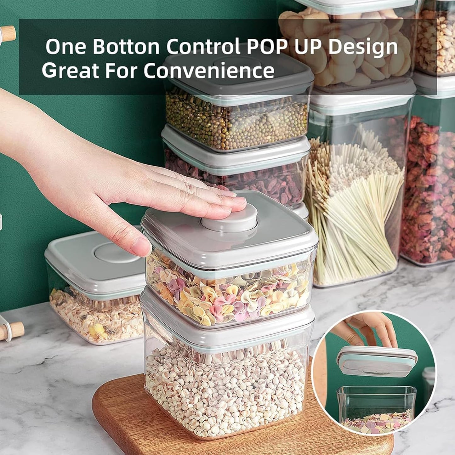 Pop Containers with Lids - Stackable Airtight Food Storage, Kitchen Pantry Storage Containers for Snacks Candy Salt Herbs Spices BPA-Free (500ML+1200ML+1800ML)