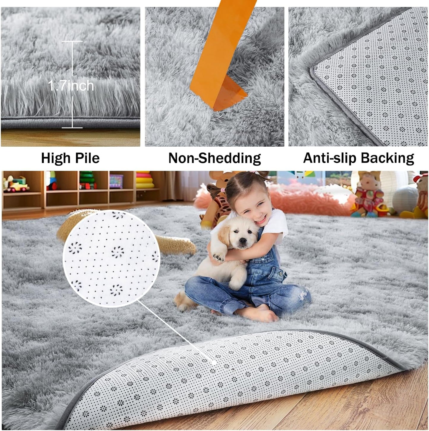 Rezutan Small Area Rug, 2x3 Rug for Bedroom Shaggy Throw Rugs for Dorm Rug, Soft Tie Dyed Carpet for Kids Room, Plush Non-Slip Fluffy Bedside Rug for Home Decor Aesthetic,Grey Tie-Dyed