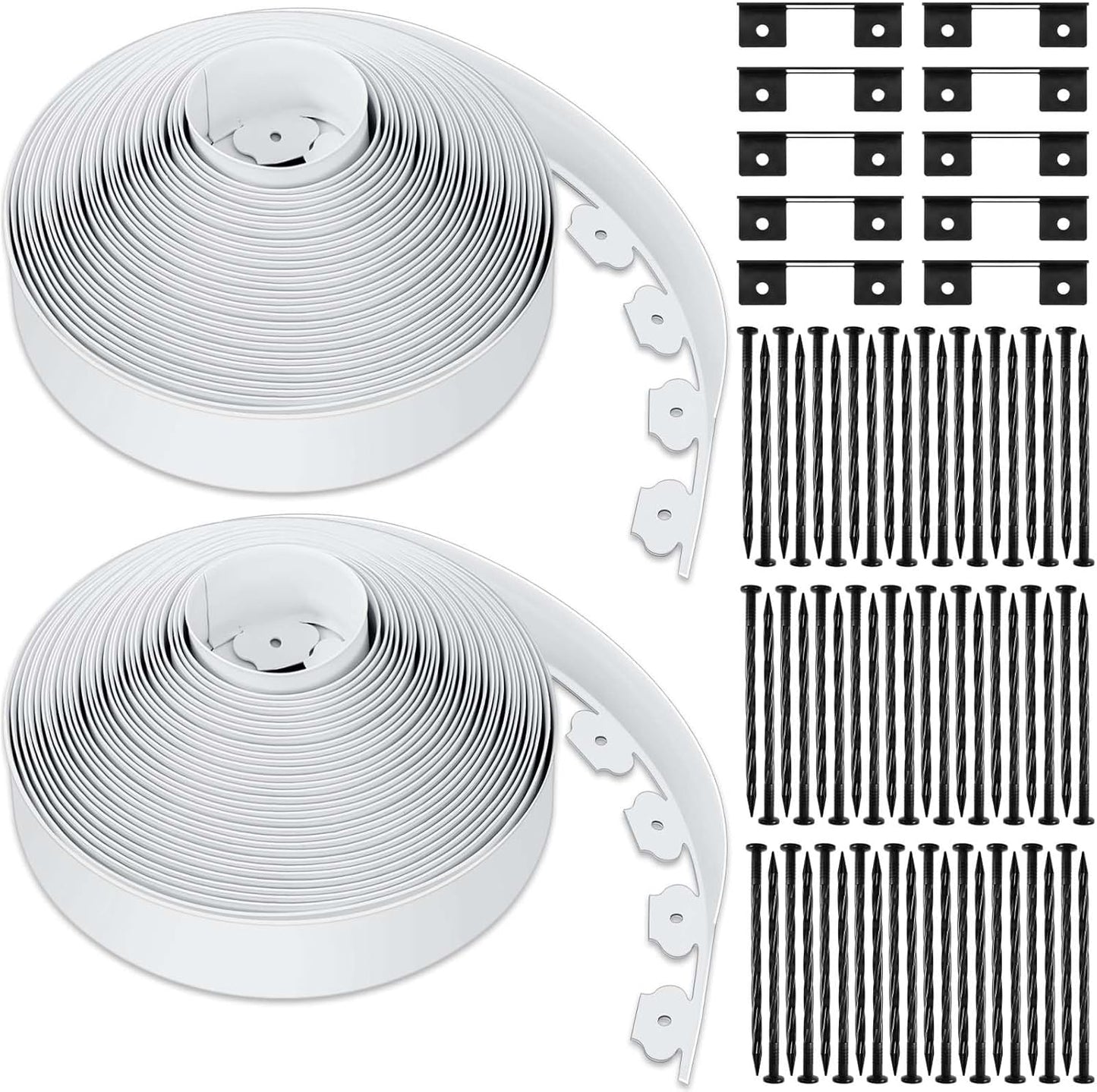 Sasylvia 2.5'' x 200' Landscape Edging Kit Edging Border Coil Include Anchoring Spikes 10 Connectors Plastic Garden Border for Lawn Garden Grass Yard Home(White)