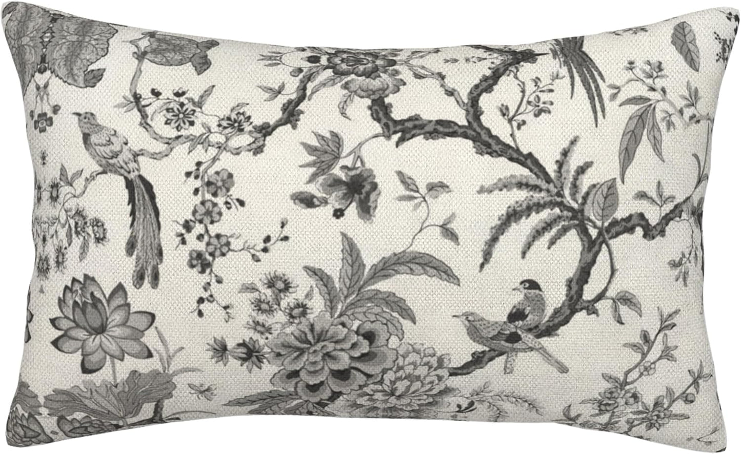 CXMEIFLY Spring Floral Birds Pillow Covers 12 x 20 Inch Set of 2 for Chinoiserie Flowers Decor Throw Pillows Black and White Plant Outdoor Decorative Cushion Cases for Couch Bed Decorations