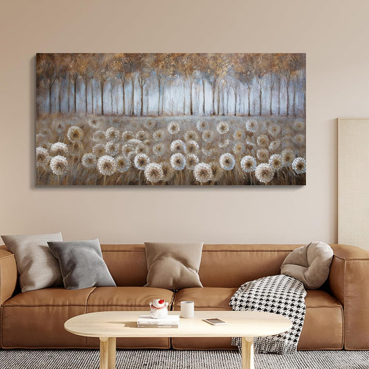 Large Living Room Wall Decor Brown Dandelion Canvas Wall Art Abstract Tree Forest Theme Picture Wall Decoration Modern Framed Prints Artwork Ready to Hang for Bedroom Home Wall Decor Size 29x58 inch