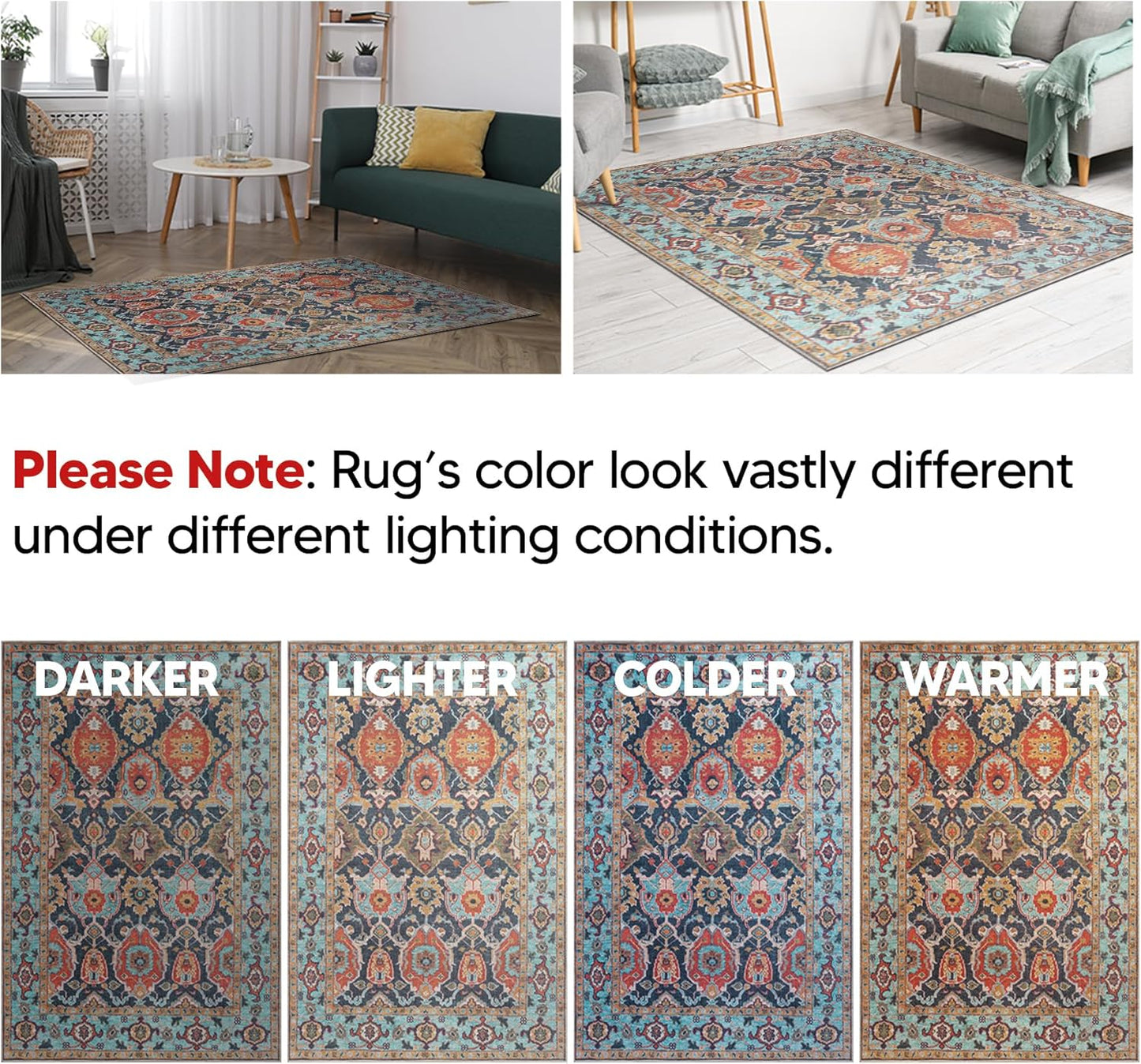 Keen Home Design 8x10 Rug - Machine Washable Area Rug with Non-Slip Backing, Ideal for Living Room, Dining Room, Bedroom - Vintage, Easy Clean, Durable, Low Pile Rug - (8' x 10')