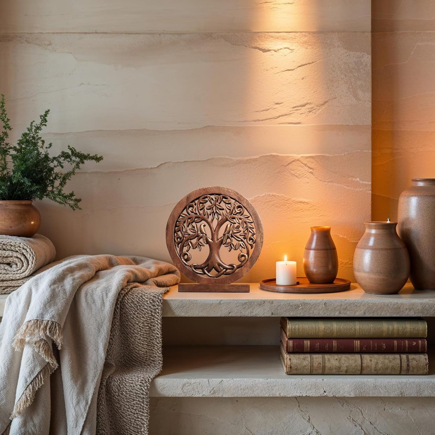 Decozen Solid Wood Tree of Life Sculpture - Home Decor, Living Room, Boho, Shelf, Coffee Table, Centerpiece Table Decorations, Mantle, Dining Table Centerpiece, Bathroom Shelf, Entryway, Farmhouse