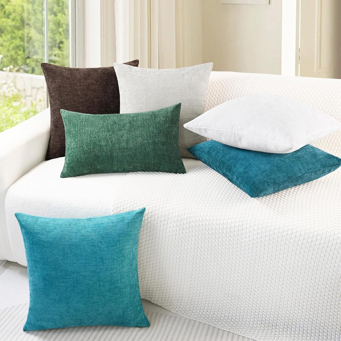 CaliTime Throw Pillow Covers Decorative 20 X 20 Inches Pack of 2 Cozy Chenille Cushion Cases for Couch Sofa Bed Living Room Home Coffee