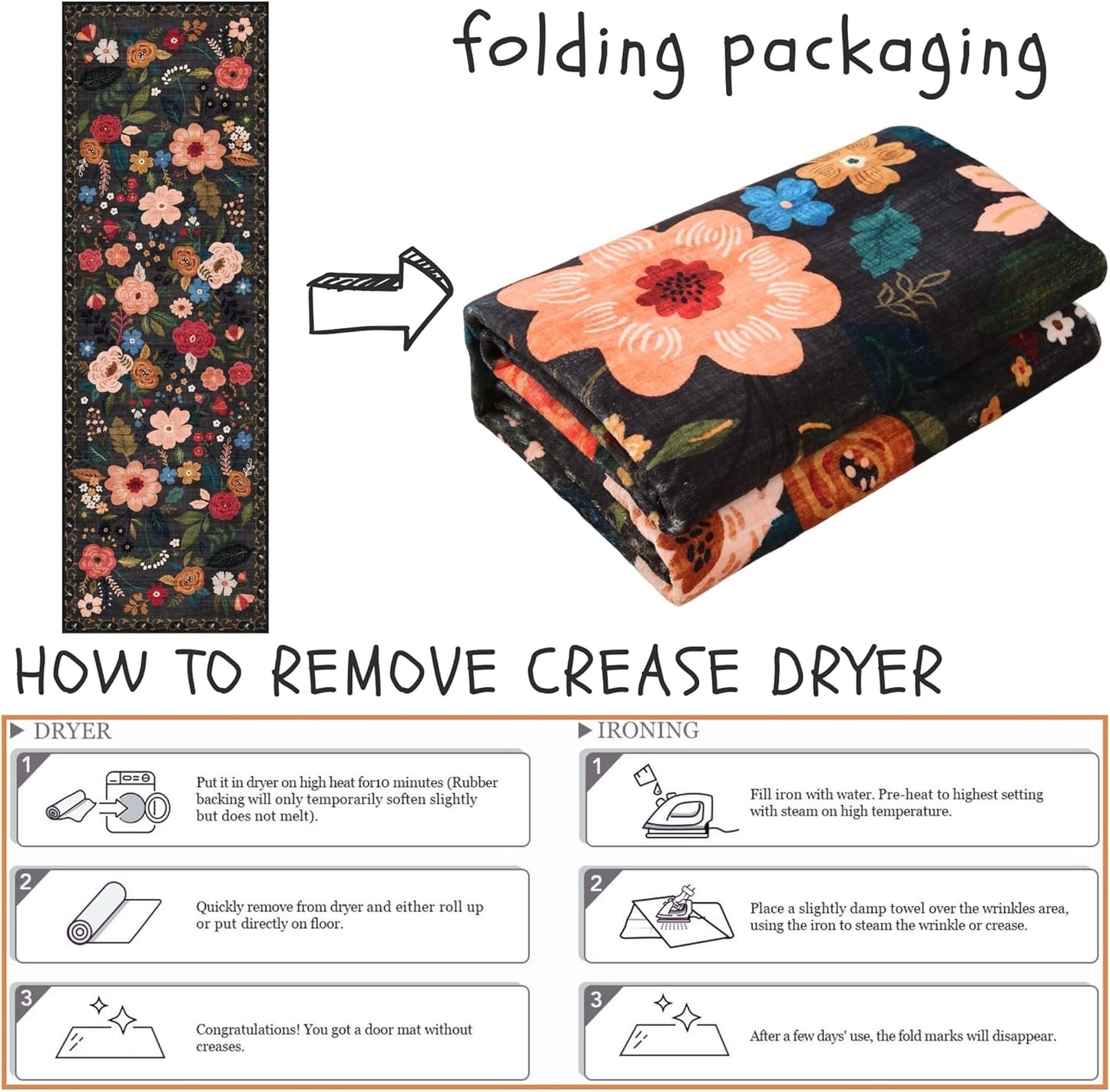 Runner Rug for Hallways Kitchen Rug Non Slip 2'x 6' Washable Runner Rugs with Rubber Backing Soft Floral Carpet Runner for Hallways, Kitchen, Laundry, Bedroom, Bathroom(Black)