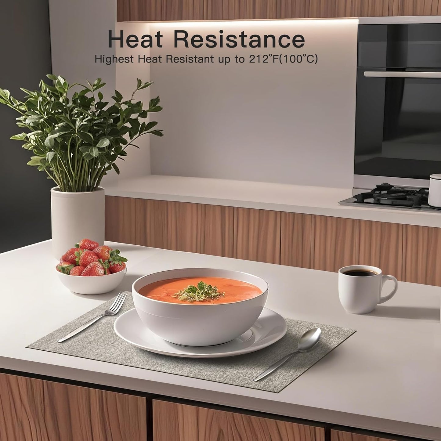 DOLOPL Placemats Set of 4, Reversible Wipeable & Heat Resistant Place Mats, Modern Faux Leather Table Mats for Kitchen, Neutral Waterproof Tablemats for Dining Table Decor, Wedding, Party(Grey)