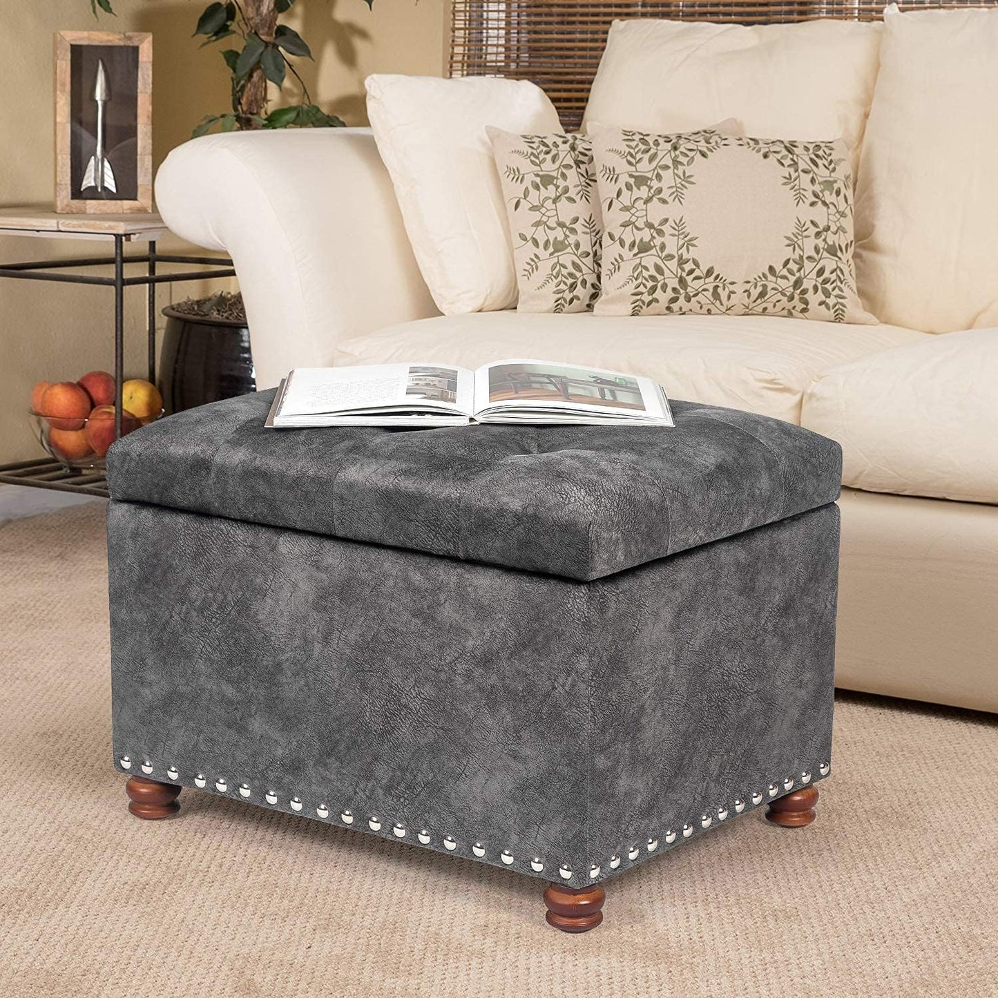 Joveco 24" Rectangular Ottoman with Storage for Living Room, Upholstered Storage Bench Foot Stool and Seat with Lift Off Lid, Coffee Table Footrest for Bedroom