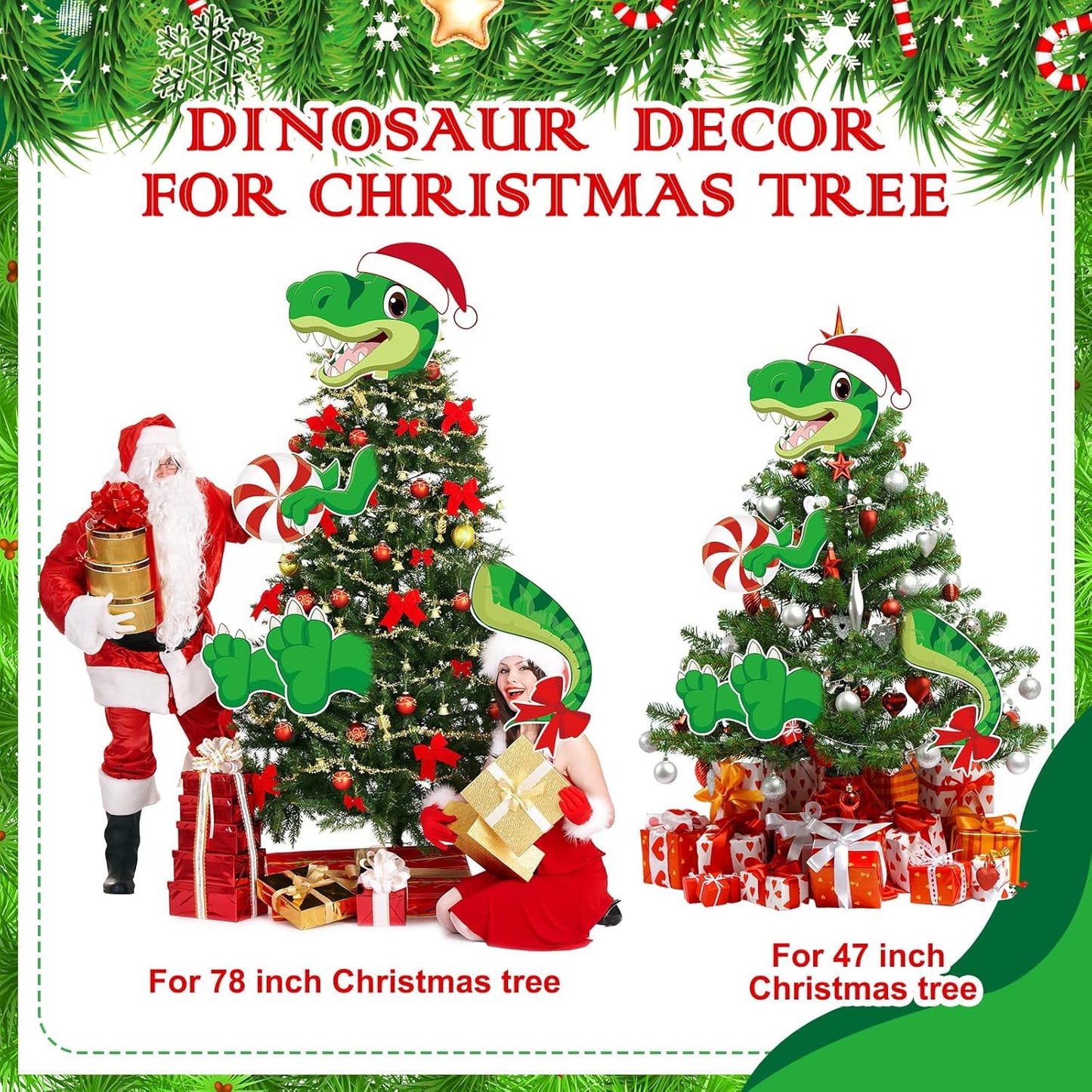 Dinosaur Christmas Tree Topper Decorations Head Arms and Legs Funny Xmas Ornament Decor for DIY Xmas Party Decorations Holidays Indoor Home Gift Party Supplies