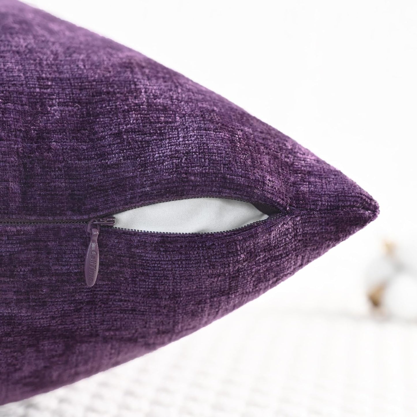 CaliTime Throw Pillow Covers Decorative 18 X 18 Inches Pack of 4 Cozy Chenille Cushion Cases for Couch Sofa Bed Living Room Home Plum Purple