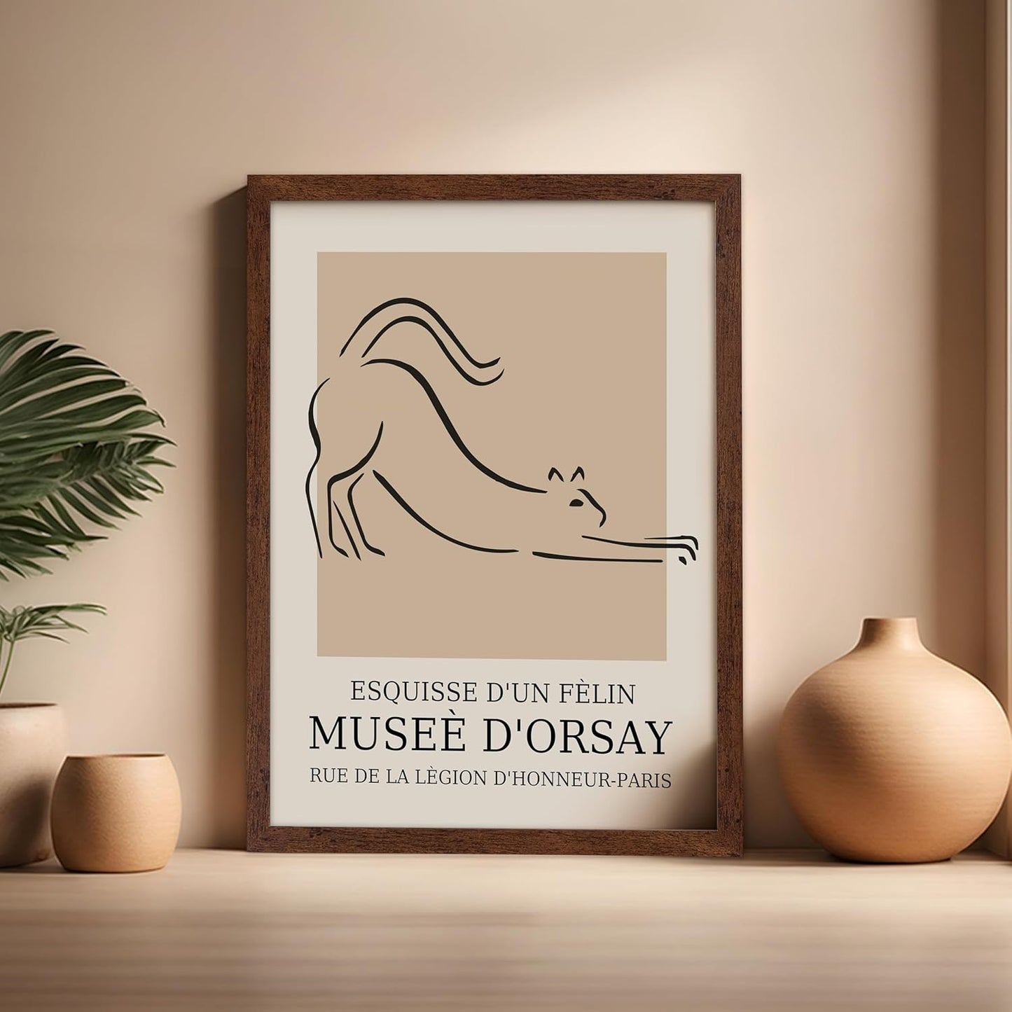 Poster Master Vintage Poster - Retro Minimalist Print - Gift for Artist, Housewarming - Cat, Line Drawing, Sketch, Abstract - Wall Decor for Living Room, Bedroom, 16x20 Brown Framed