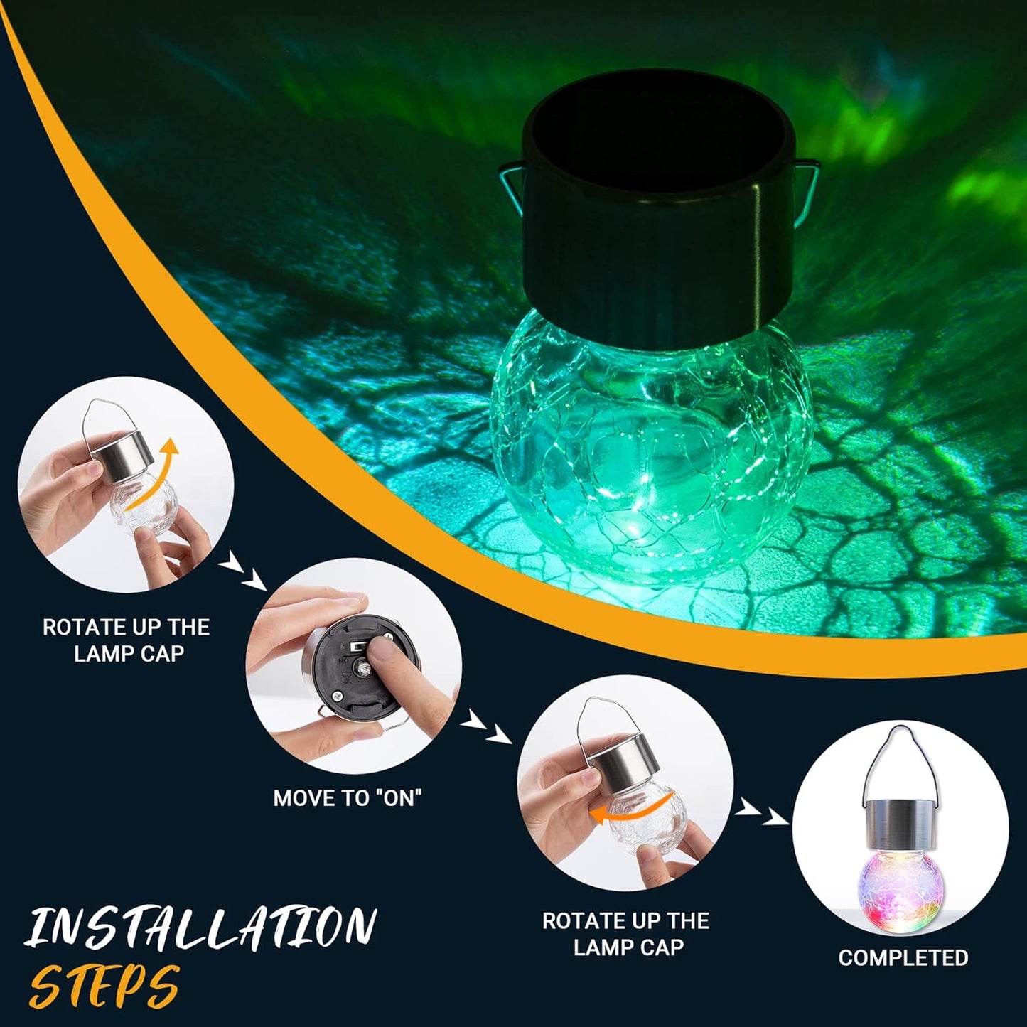 GIGALUMI 16 Pack Solar Hanging Lights for Christmas Decoration - Cracked Glass Solar Lights Outdoor Waterproof for Garden, Yard, Fence, Tree (Color Changing)