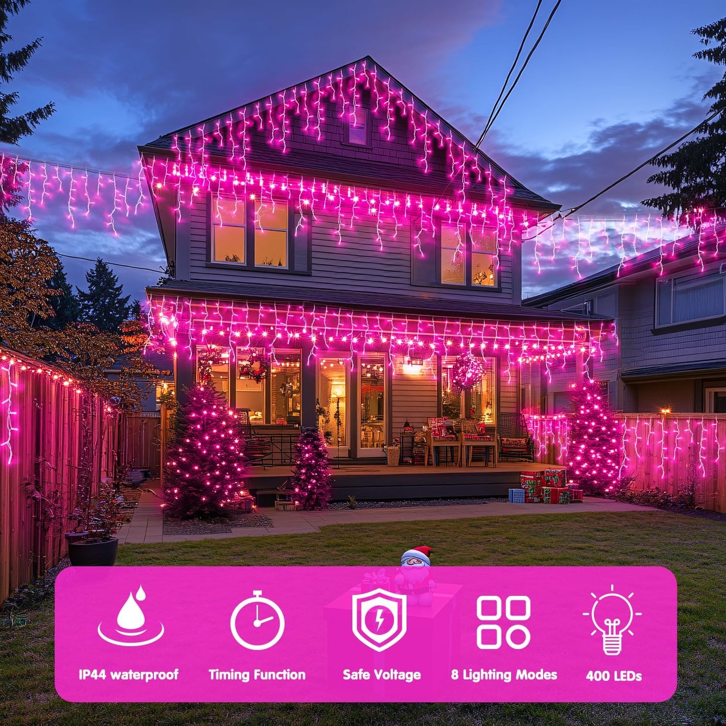 JMEXSUSS 400 LED Pink Christmas Icicle Lights, Connectable Pink Christmas Lights Indoor Outdoor with Remote, Icicle String Light for Room Fireplace Garden Eave Decorations