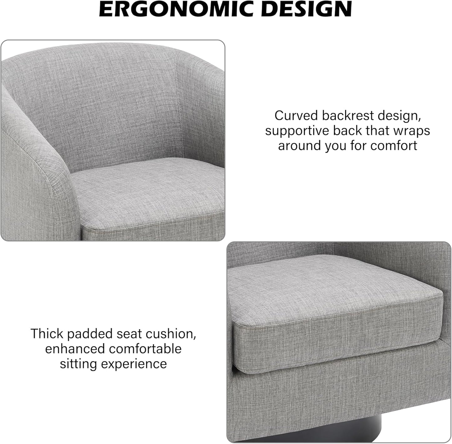Swivel Barrel Accent Chair, Modern Round Linen Arm Chair for Living Room, Bedroom, Comfy Club Reading Chairs for Adults（Linen Fabric, Khaki, Set of 4