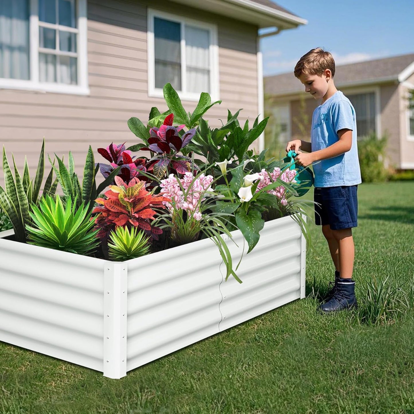 Large Outdoor Planter Boxes Kit Set of 2,6x3x1.5ft Galvanized Raised Bed Planter with Open-Ended Base Design, Elevated for Outdoor Plants, Durable Raised Bed for Gardening,Green