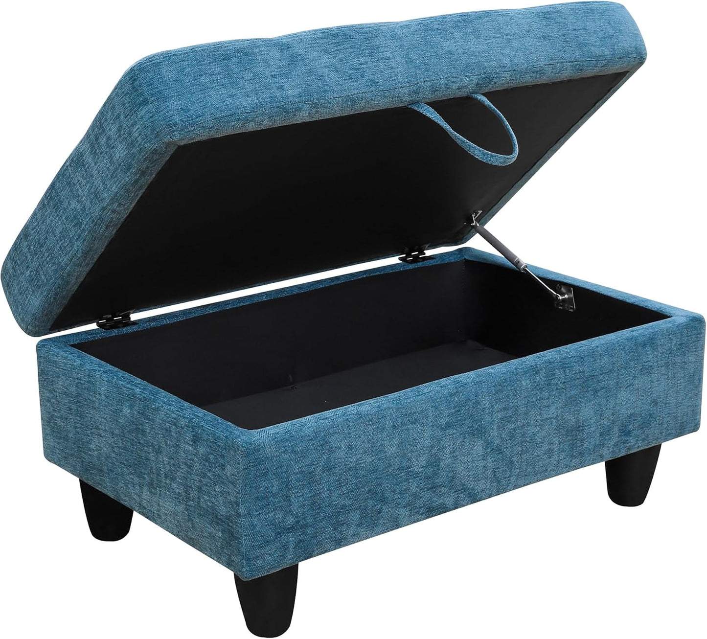 Ottoman Rectangular Storage Ottoman Bench, Flannel Footrest Stool Footstool with Lid for Living Room, Bedroom, Entryway, Blue, 34"x22.8"x17.5"