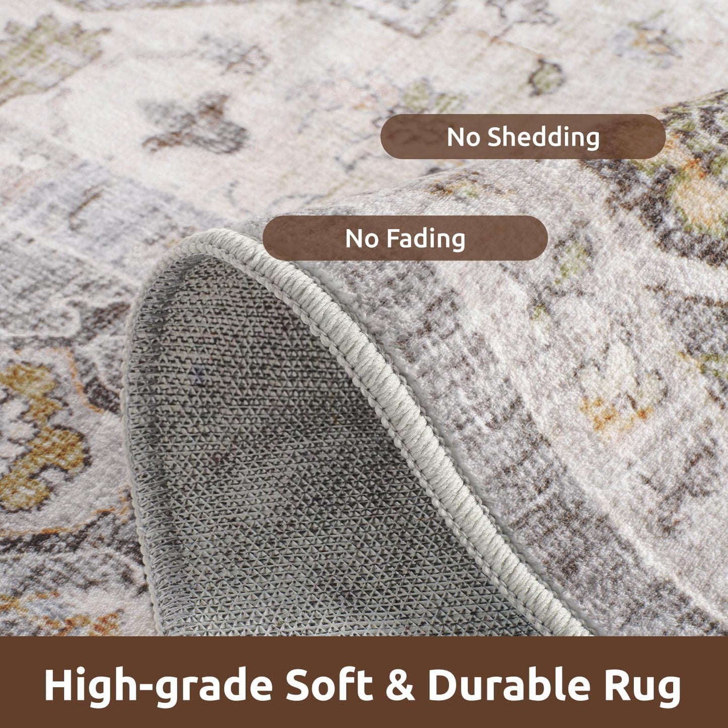 AMOAMI-4X6 Area Rugs for Living Room -Soft Vintage Bedroom Rugs-Non Slip Washable Rug-Throw for Living Room Bedroom Bedside Dining Room Office Grey