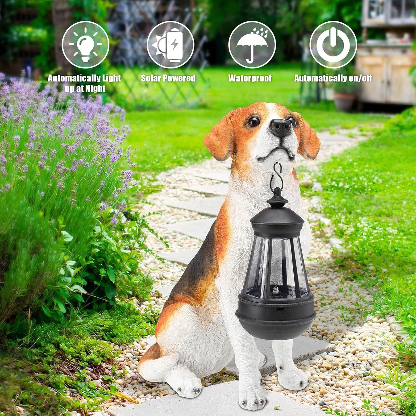 Solar Dog Statue Outdoor Decor - Beagle Dog Statue With Solar Lights for Patio, Lawn & Garden, Housewarming Gift