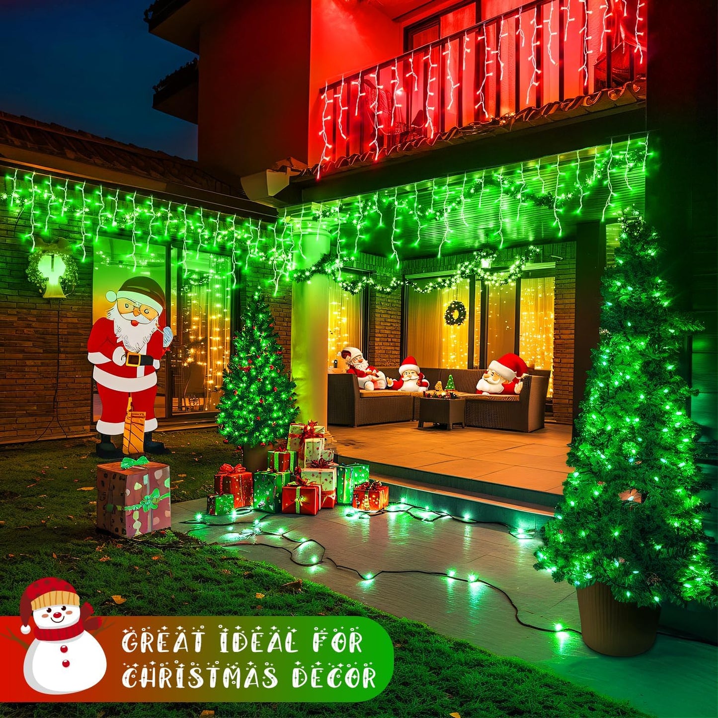 JMEXSUSS 400 LED Christmas Icicle Lights Outdoor, Red & Green Halloween Icicle Lights Clear Wire,Connectable String Lights Plug in for Christmas Party Outdoor Eaves Home Xmas Decorations