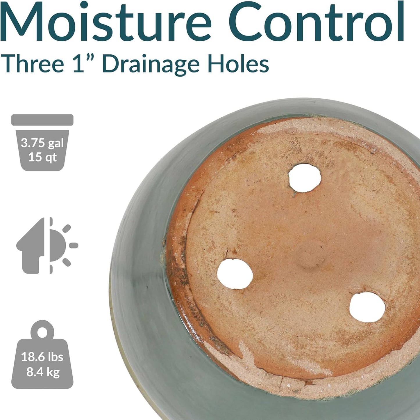 Sunnydaze Chalet Large Ceramic Plant Pot - Round Outdoor Glazed Ceramic Planter Pot with Drainage - Seafoam - 14.5"