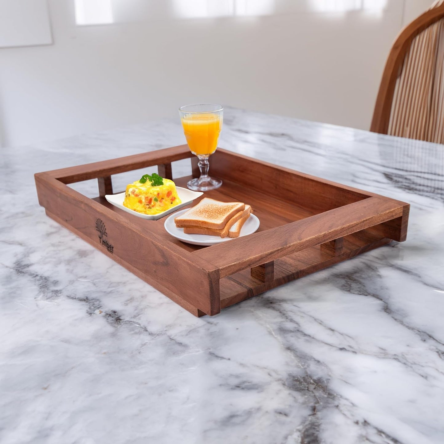 Acacia Wood Serving Tray with Handles – 15x10x2 Inch Decorative Tray for Breakfast in Bed, Dinner, Appetizers, Coffee Table, BBQ, Patio & Party – Perfect for Lap & Couch Use