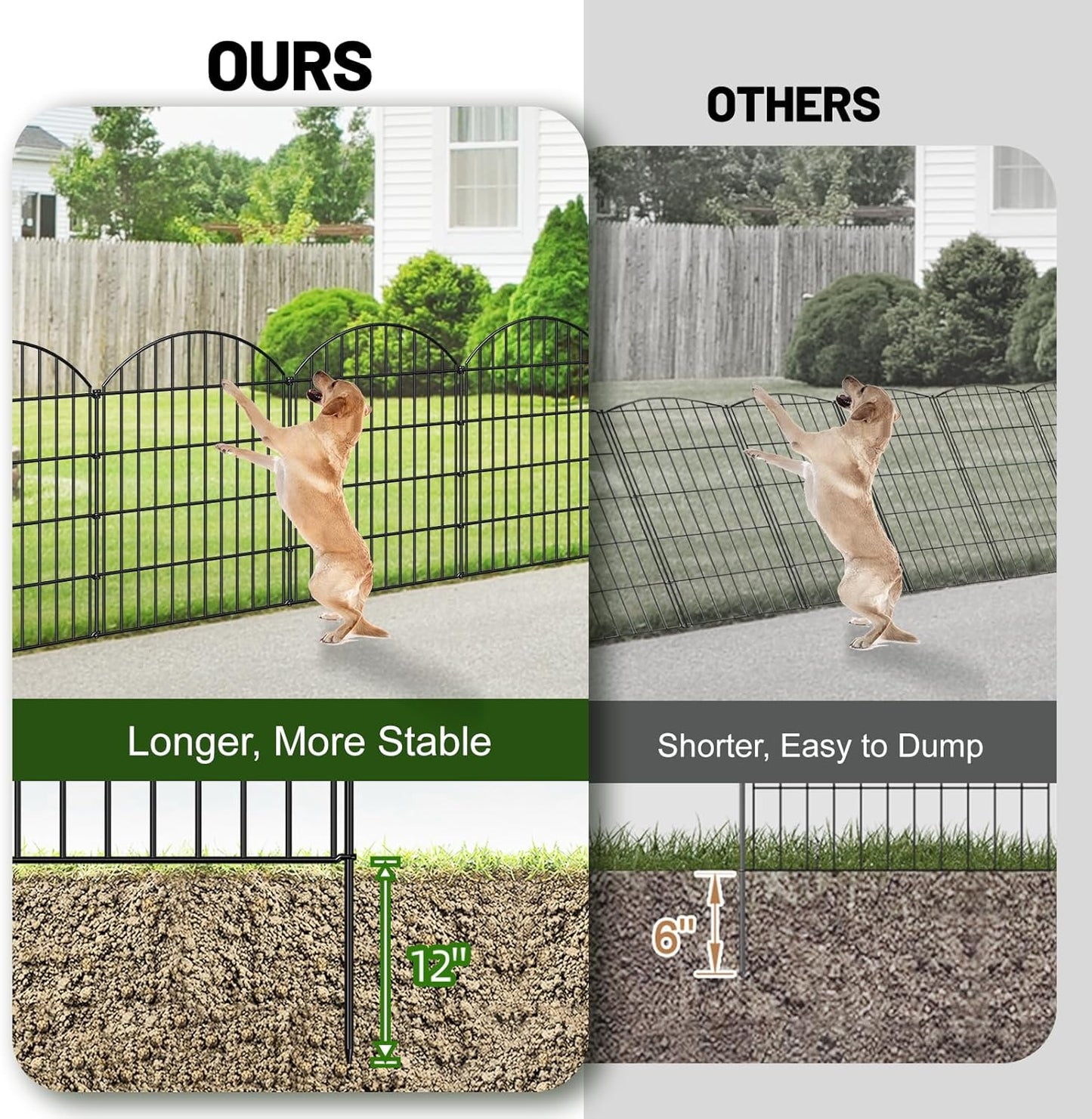 Metal Garden Fence 36in (H) x 23.3ft (L), 10 Panels + 11 Stakes Dog Fences Border Fence Animal Barrier, No Dig Garden Fencing for Yard Flower Bed Lawn Patio Outdoor, CTW3610 Black