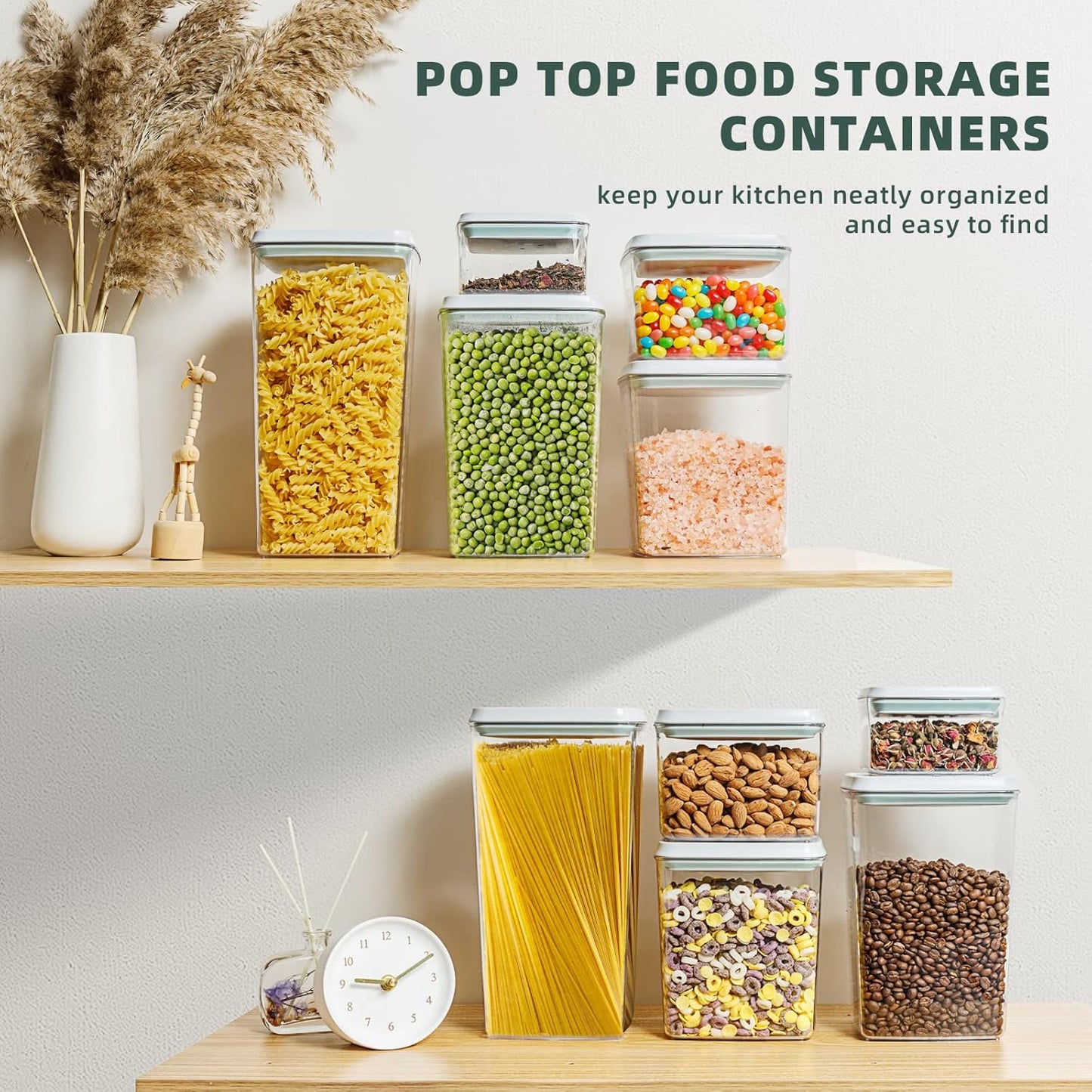 Airtight Pop Food Containers 10-Piece Set BPA-Free Stackable Air Tight Pantry Storage Containers Ideal for Storage Cereal Snack Flour Sugar Spaghetti