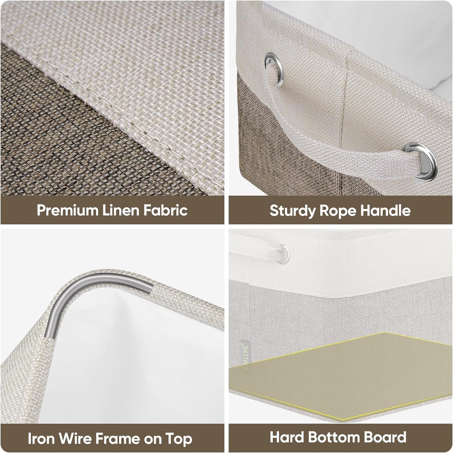 BALEINE 2 Pack Fabric Storage Bins for Shelves, Linen Storage Baskets for Organizing, Decorative Closet Bins for Clothes, Home (Brown, 12"x8"x8")