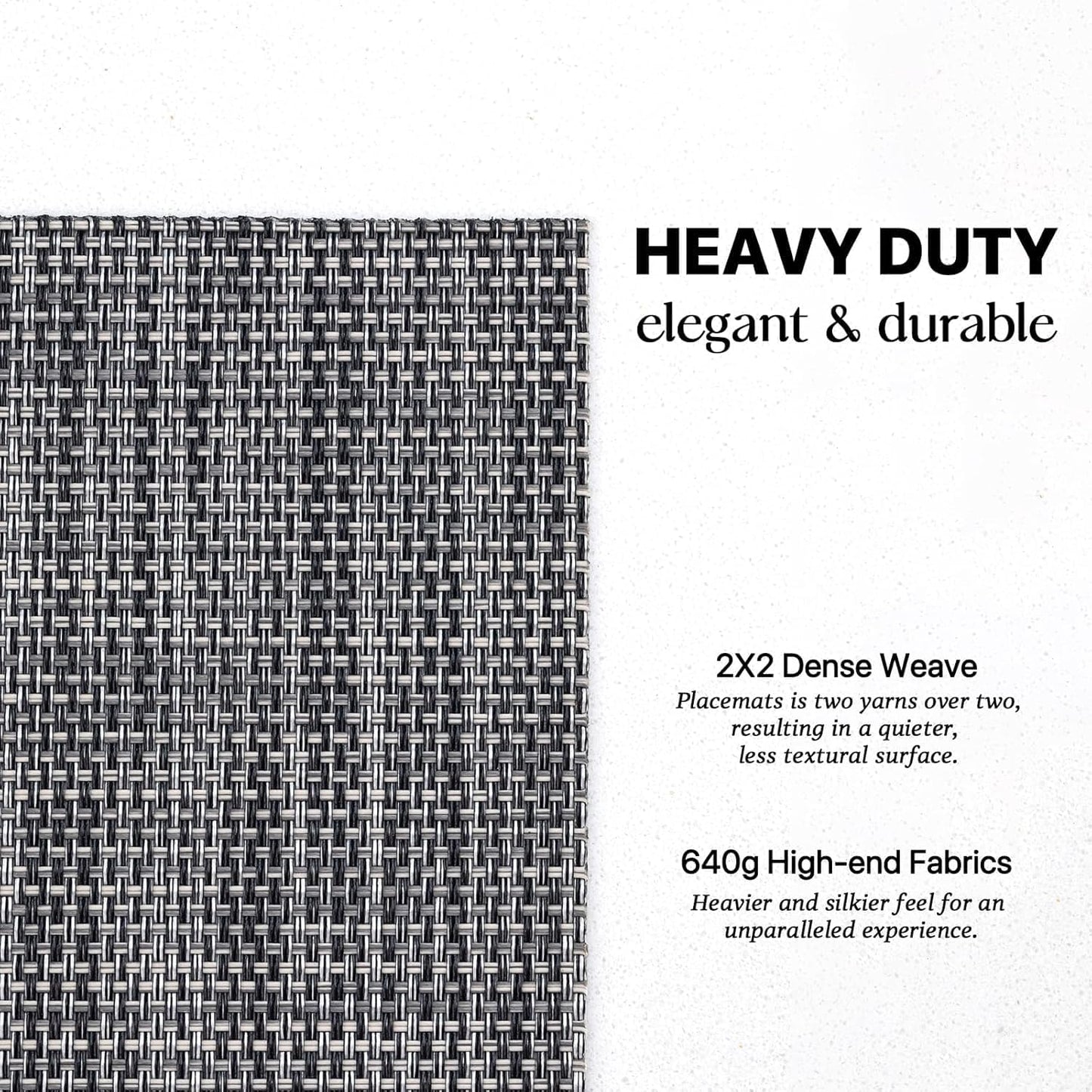 LEXMORE Placemats Set of 8 Vinyl/Plastic Woven Place Mats for Kitchen Table Indoor/Outdoor Washable Placemat Wipeable Dining Table Mats(A-Dark Gray)