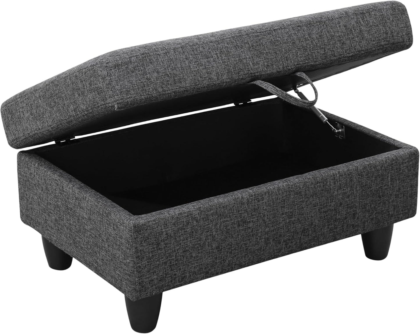 Ottoman Rectangular Storage Ottoman Bench, Flannel Footrest Stool Footstool with Lid for Living Room, Bedroom, Entryway, Black Gray, 35"x23.5"x17.5"