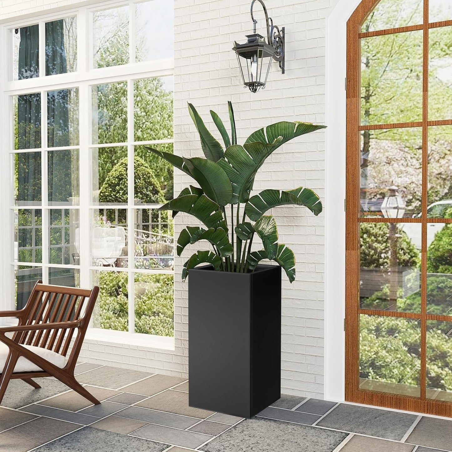Tall Metal Cube Planter for Outdoor Plants 15" L x 15" W x 30" H 2 Pack, Heavy Duty Steel Planter Box with Removable Insert Shelf, Rectangular Planters for Porch, Garden, Yard, Hotel (Black)