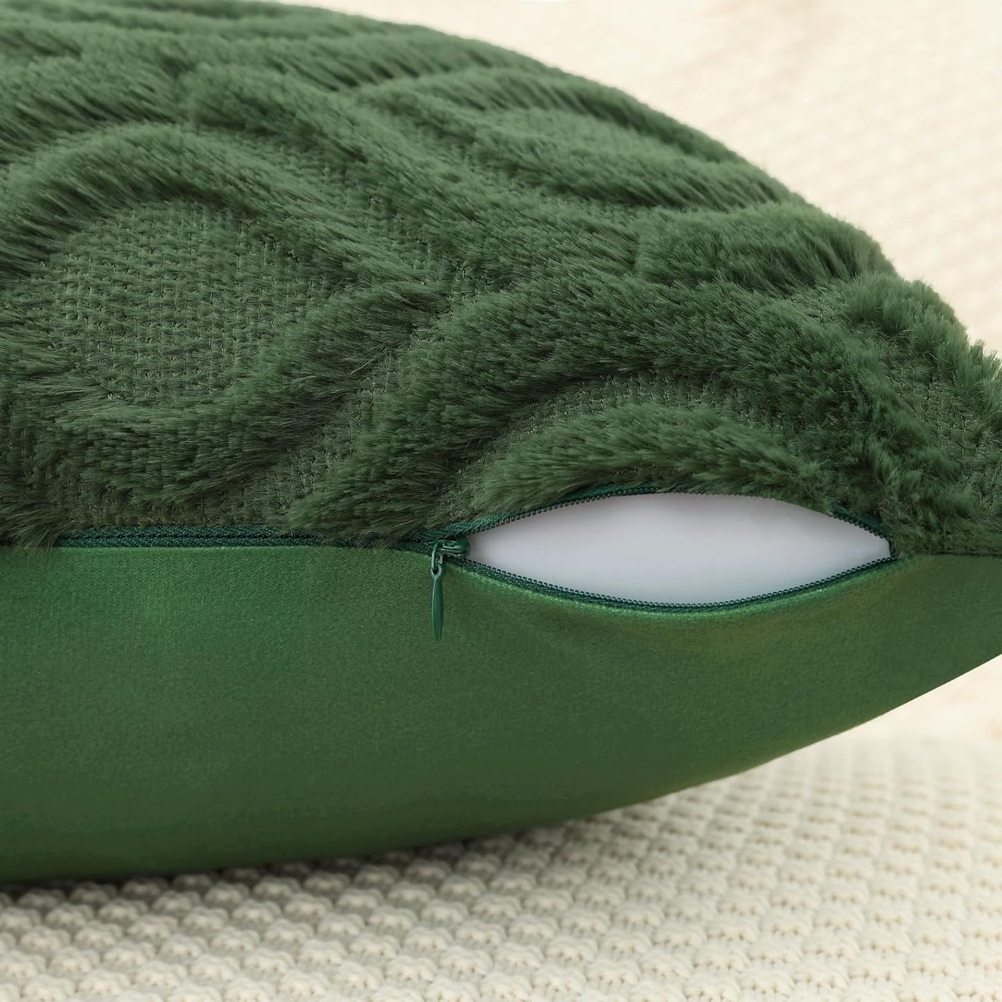 decorUhome Throw Pillow Covers 22x22 Inch Set of 2, Soft Plush Decorative Faux Fur Forest Elf Solid Couch Pillow Covers, Accent Farmhouse Neutral Square Euro Pillow Cases for Sofa Bed Living Room