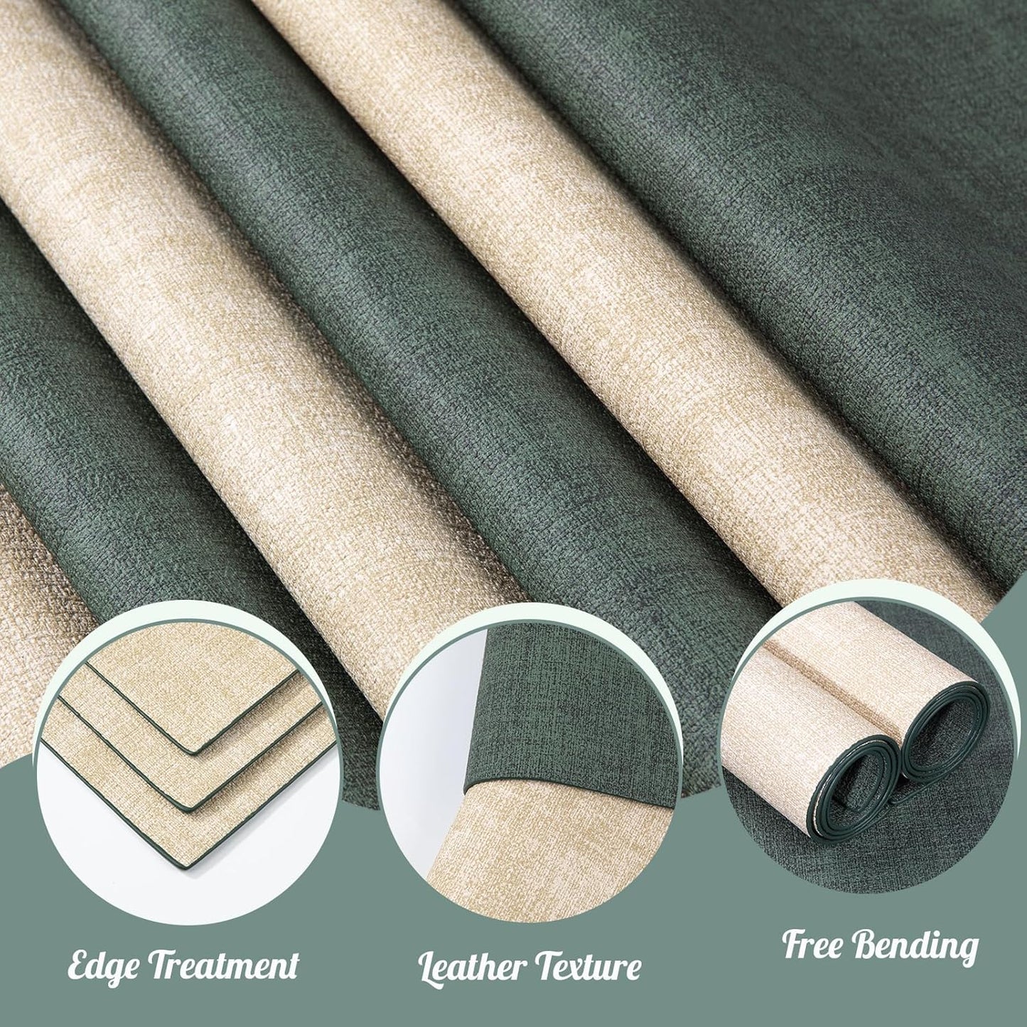 SUEH DESIGN Leather Placemats Set of 6 Reversible Table Mats Heat Resistant Waterproof No-Slip Place Mats for Dining Table Kitchen Parties, Dark Green and Beige