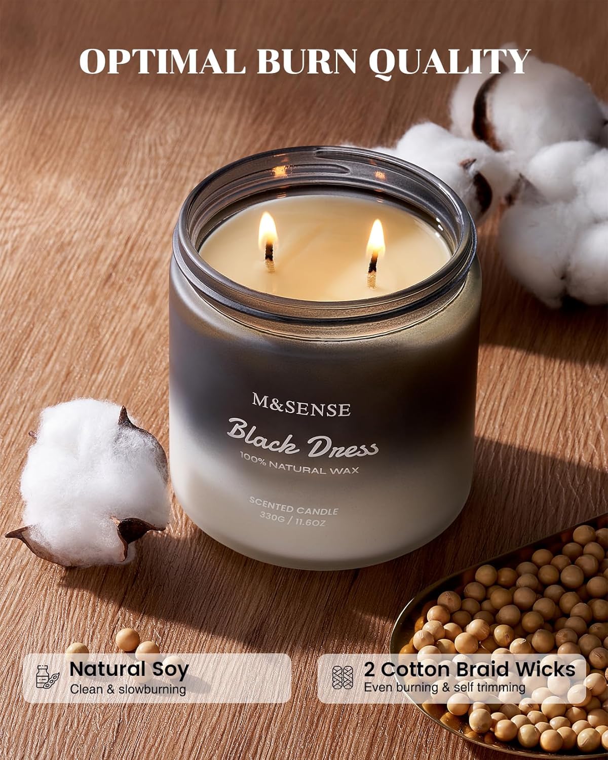 M&SENSE Vanilla Leather Scented Candles for Men, 11.6oz 2 Wick 70 Hours Long Lasting Soy Wax for Home Scented, Highly Scent Black Luxury Candles Home Fragrance Holiday Gifts for Him