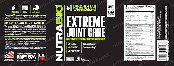 NutraBio Extreme Joint Care 120 Capsules