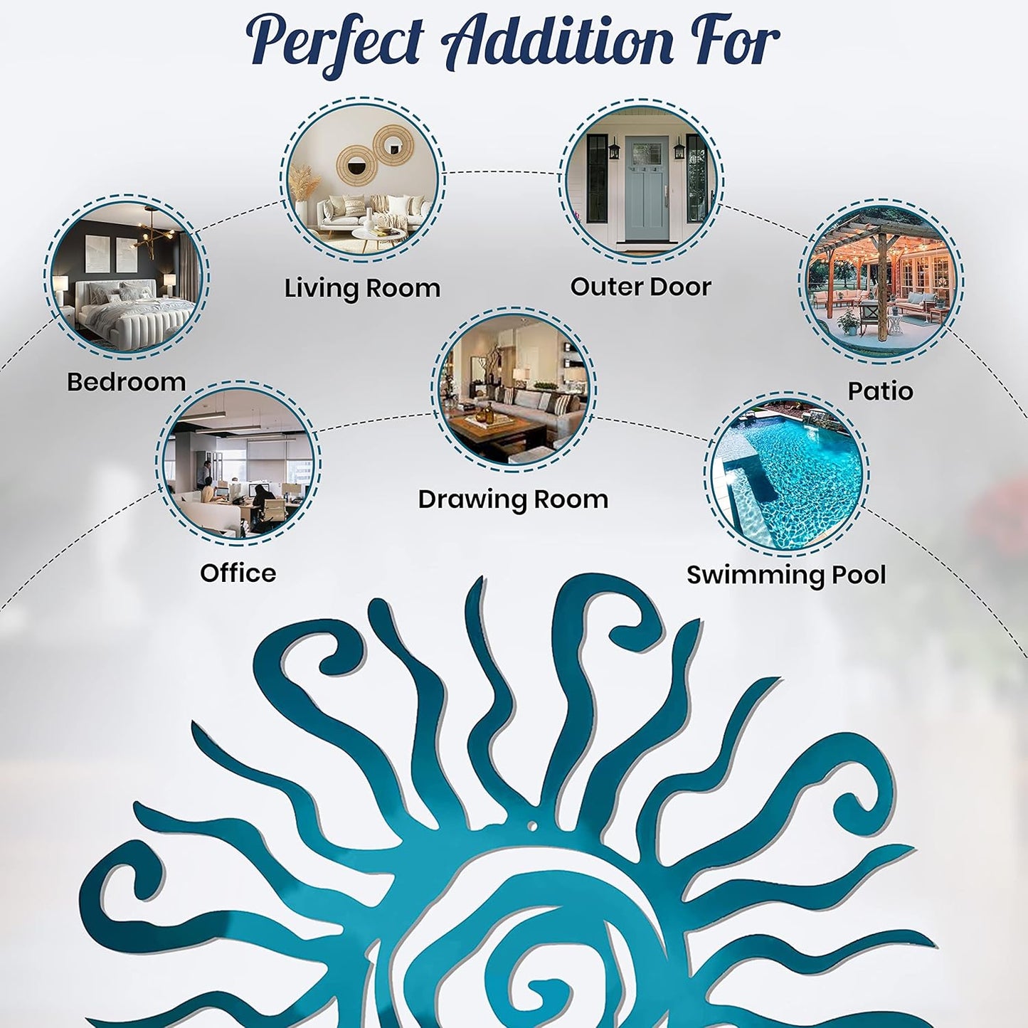 Riverside Designs Wacky Sun Metal Wall Art Indoor/Outdoor Decor - 36" Teal Rust Proof Wall Sculpture - Made in USA - Ideal for Bedroom, Garden, Home, Patio and Farmhouse